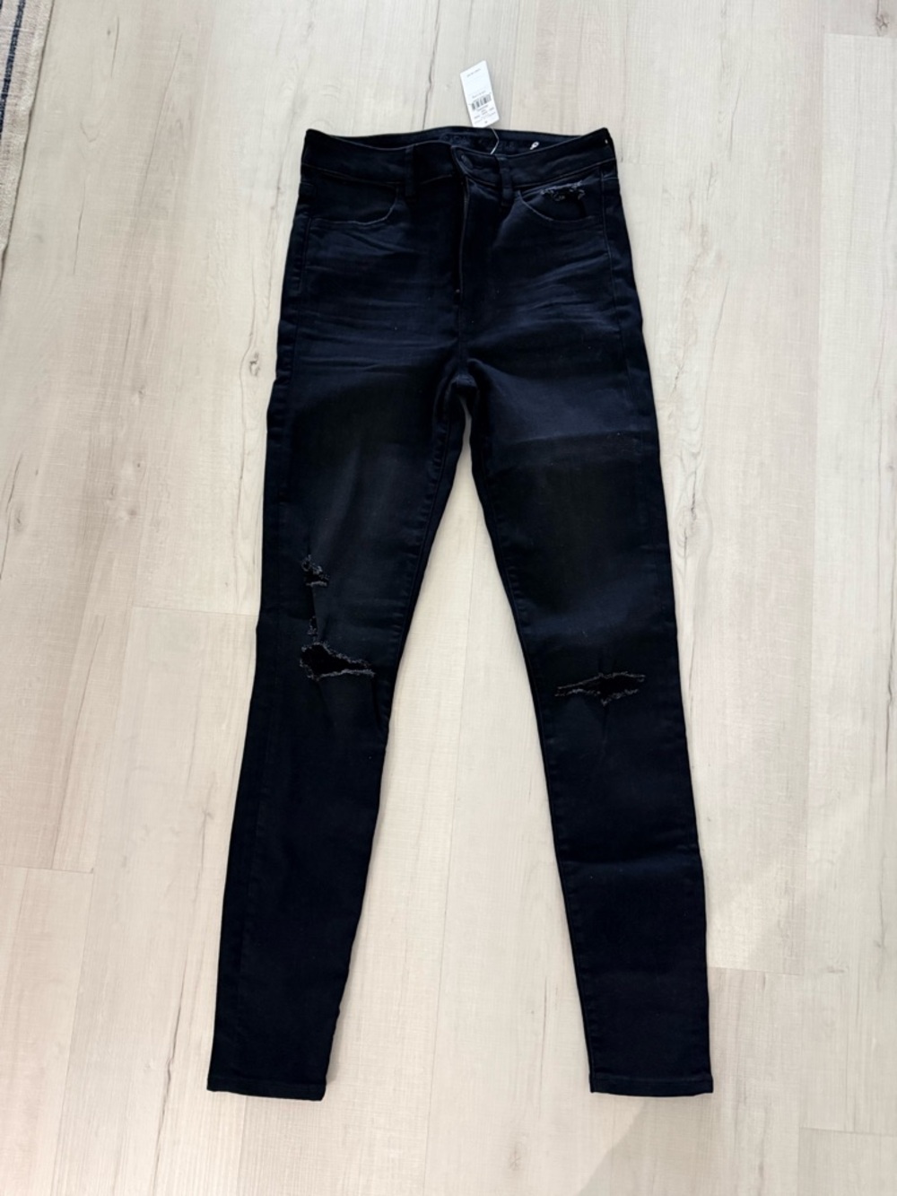 American Eagle Outfitters Black Distressed High-Rise Next Level Skinny Jeans